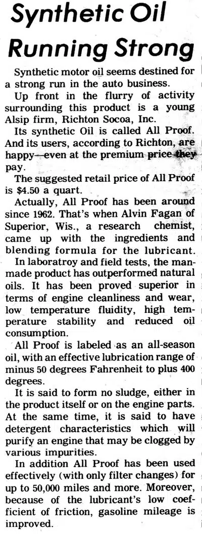 Статья о синтетическом моторном масле "All Proof", его преимуществах и характеристиках для автомобилей.