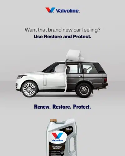 Реклама Valvoline: автомобиль наполовину новый, наполовину старый, моторное масло для восстановления и защиты.