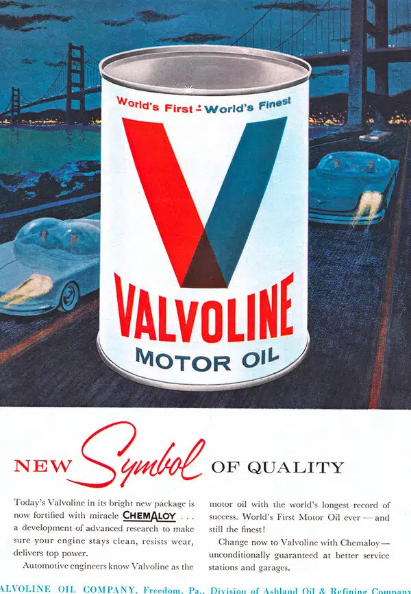 Стильная реклама масла Valvoline банка ночные машины мост город