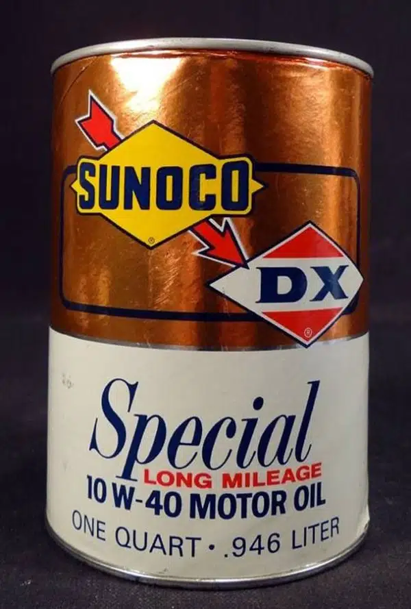Винтажная банка моторного масла Sunoco Special 10W-40 для большого пробега с логотипами Sunoco и DX.