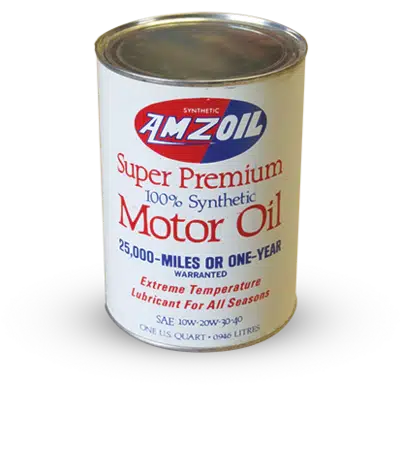 Металлическая банка синтетического моторного масла Amsoil Super Premium для всесезонной защиты двигателя.