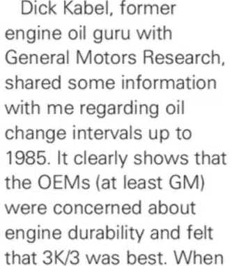Дик Кабель, эксперт по моторным маслам General Motors, делится информацией о сроках замены масла до 1985 года.