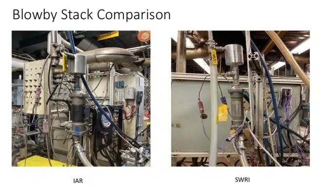 Сравнение установок Blowby Stack IAR и SWRI с трубами, оборудованием и проводами.