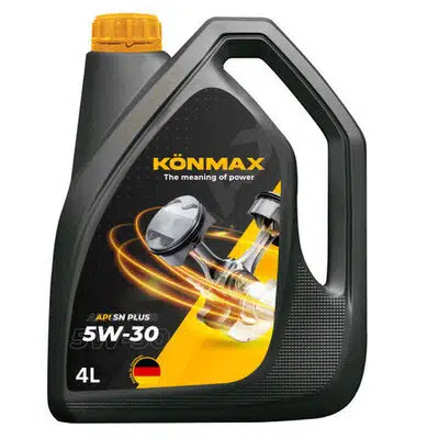На картинке канистра моторного масла KÖNMAX 5W-30 объемом 4 литра с изображением поршневой группы двигателя.