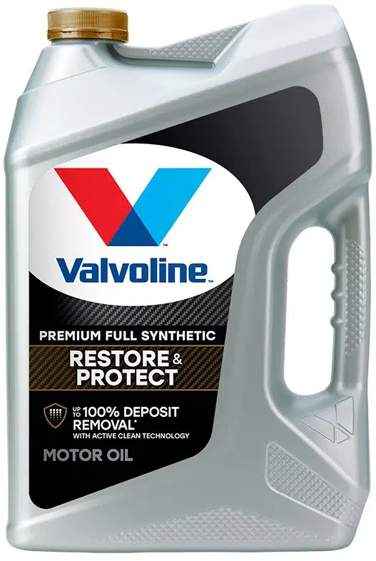 На изображении серая канистра с моторным маслом Valvoline Premium Full Synthetic для восстановления и защиты двигателя.