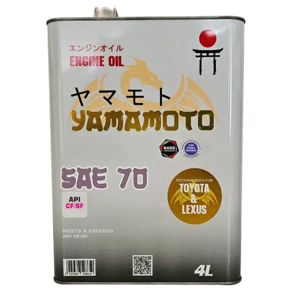 На картинке канистра моторного масла Yamamoto SAE 70 объемом 4 литра, рекомендованного для автомобилей Toyota и Lexus.