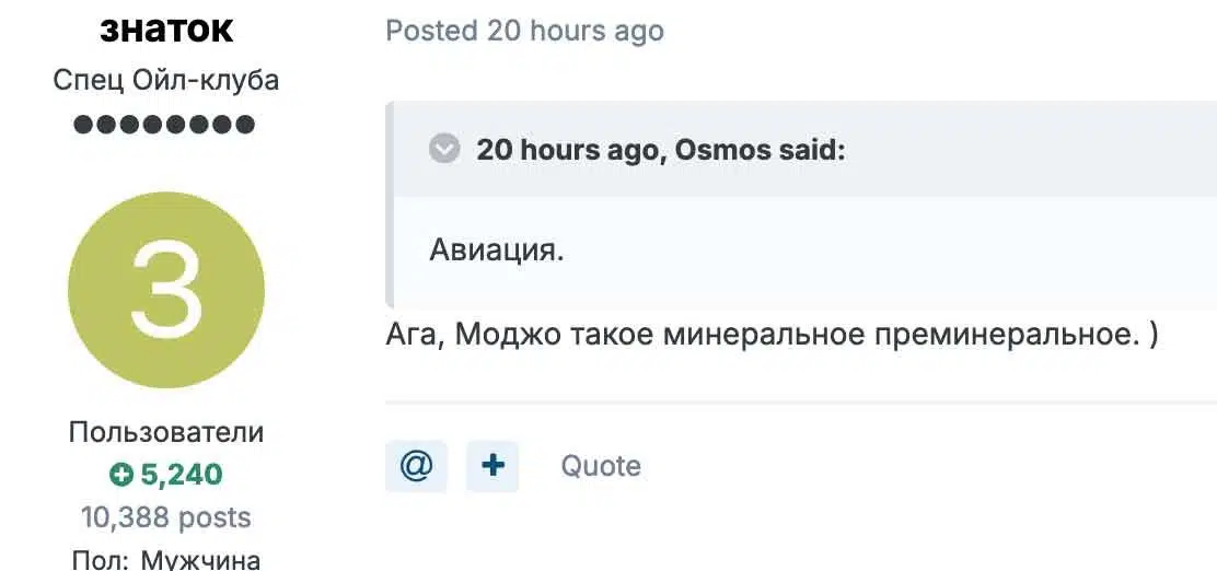 На скриншоте запечатлен момент онлайн беседы где участник знаток делится мыслями об авиации и ценных свойствах минерального масла в деталях своего увлечения.