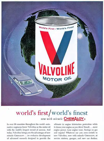 Стильный винтажный постер Valvoline моторное масло автомобиль и земной шар символ лидерства качества.