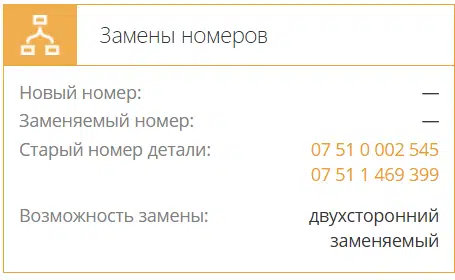 Информация о замене номеров деталей, включая старые номера и возможность двухсторонней замены.