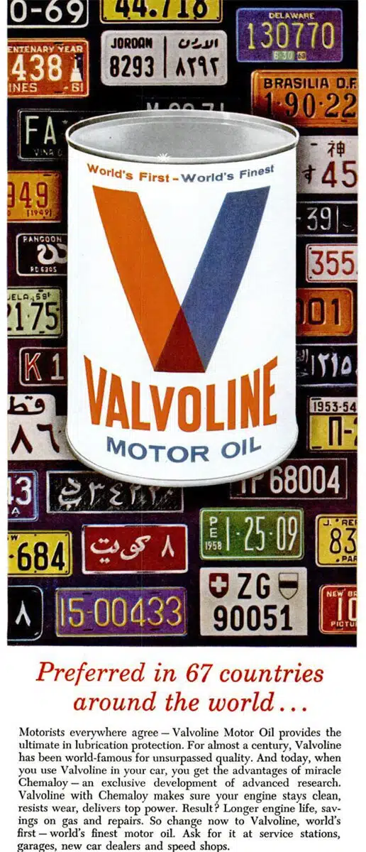 Предпочитаемое в 67 странах мира масло Valvoline на фоне автомобильных номеров разных стран