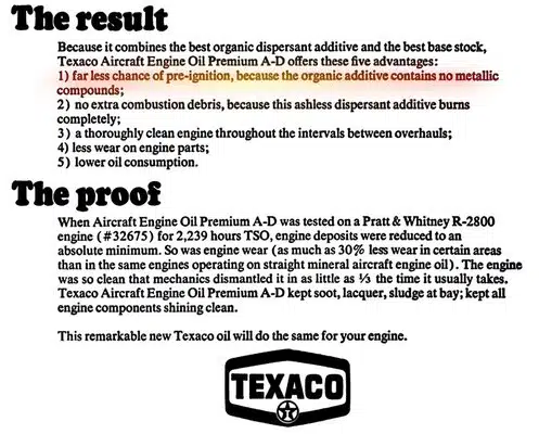 Техническое совершенство авиационного масла Texaco Premium A-D обеспечивает снижение износа и чистоту двигателя по итогам испытаний.