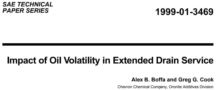 Документ SAE Technical Paper Series с заголовком про влияние летучести масла на увеличенный интервал замены.
