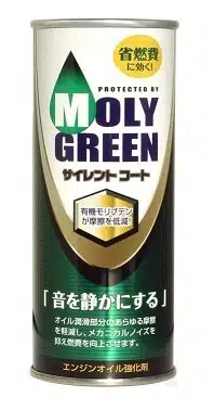 Упаковка присадки для двигателя MOLY GREEN зеленого цвета.